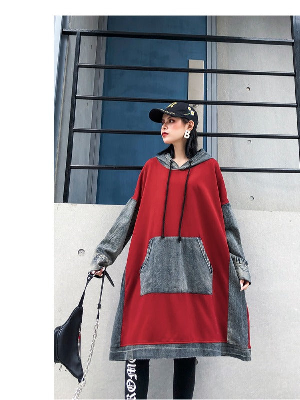 Loose Jean Splicing Hoodie