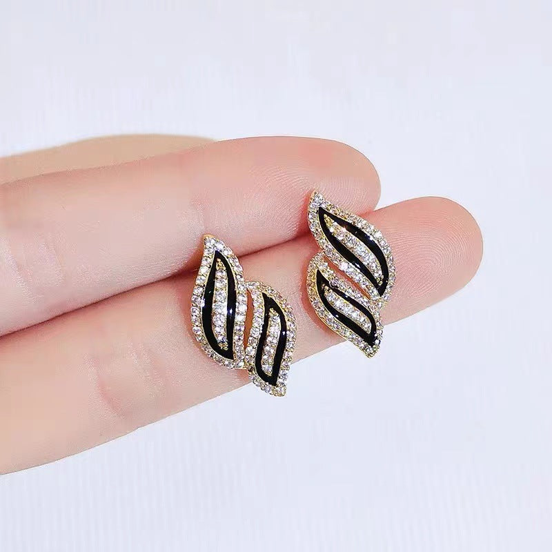 S925 Silver Needle Fashion Full Diamond Leaf Earrings