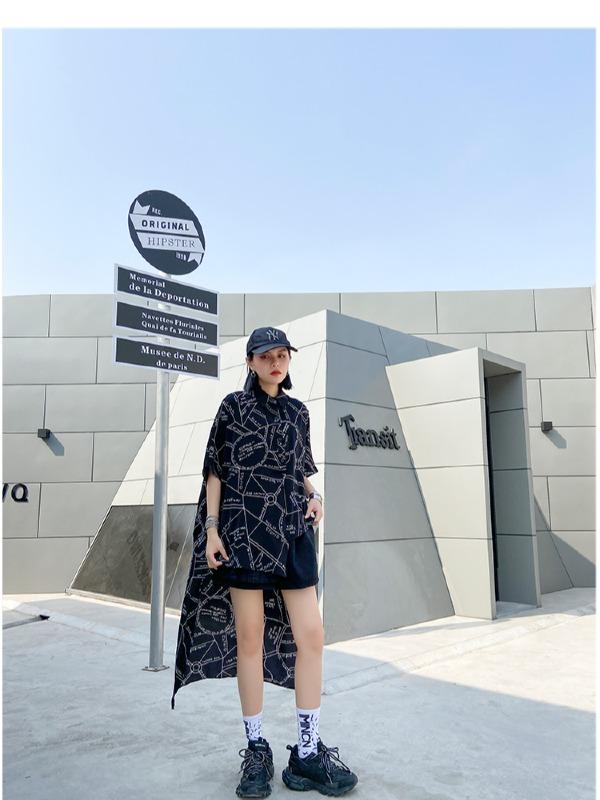 Printed High-Low Lapel Blouse