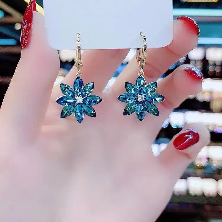 Crystal Petal Blue Ice Flower Earrings