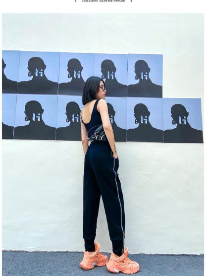 Plus Size Loose Lac-Up Zipper Sports Pants