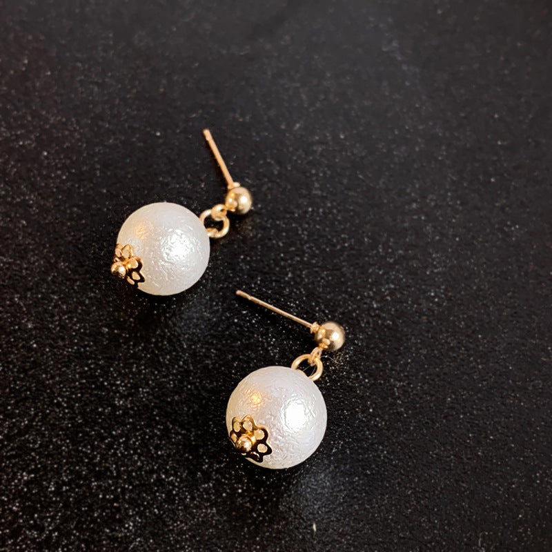 S925 silver needle French style cotton bead earrings