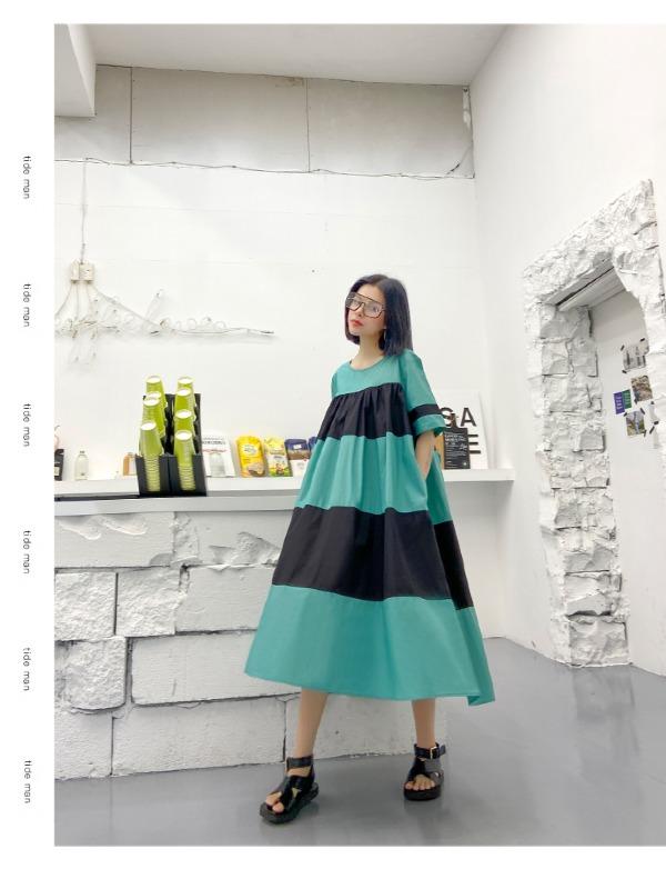 Plus Size Wide Stripes A-Line Midi Dress