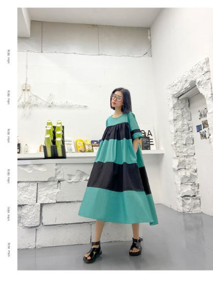 Plus Size Wide Stripes A-Line Midi Dress