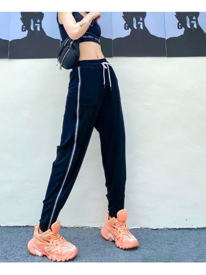 Plus Size Loose Lac-Up Zipper Sports Pants