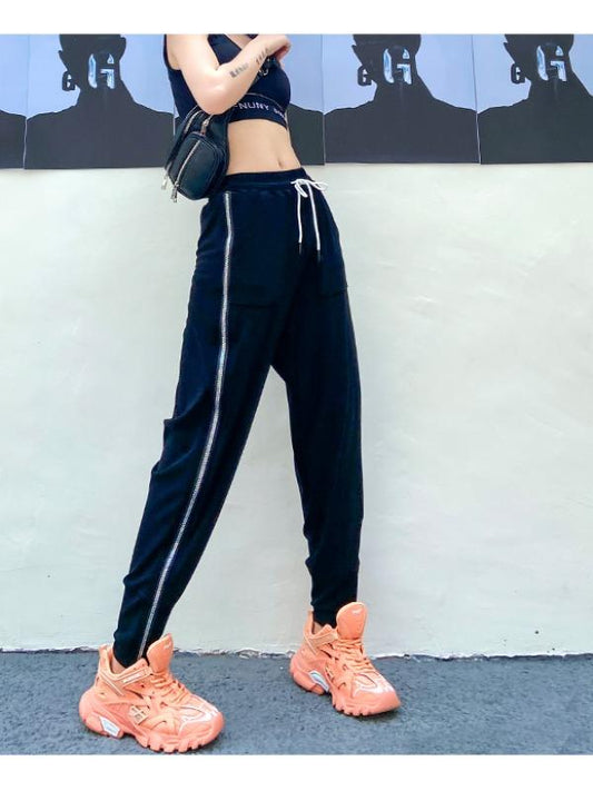 Plus Size Loose Lac-Up Zipper Sports Pants