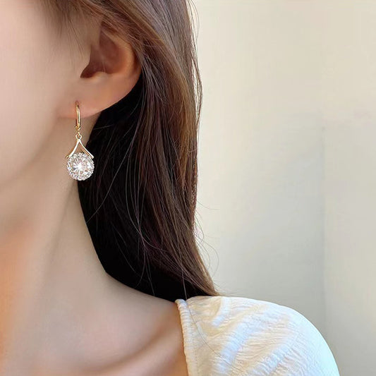 S925 silver needle crystal diamond drop earrings