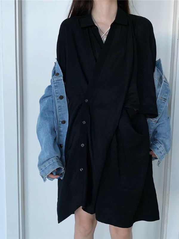 Original Solid Irregularity Shirt Dress