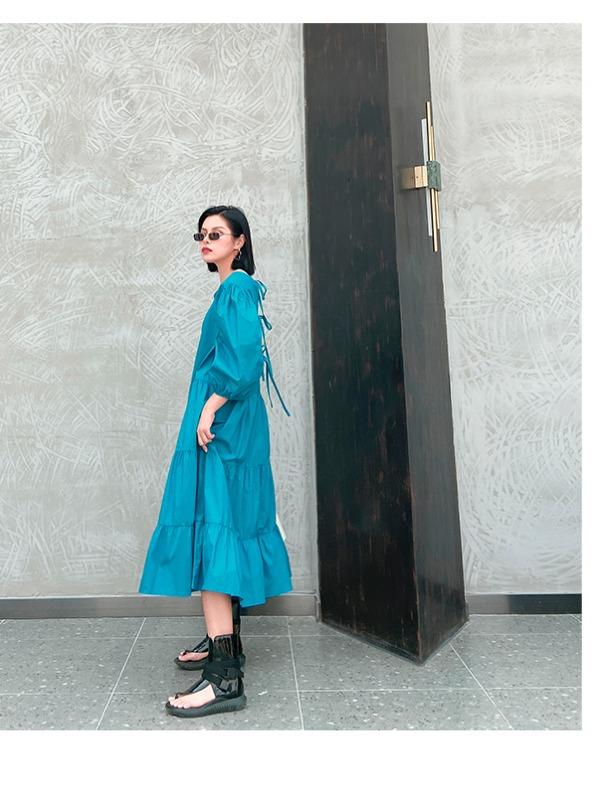 A-Line Bishop Sleeve Half-Sleeve Long Dress