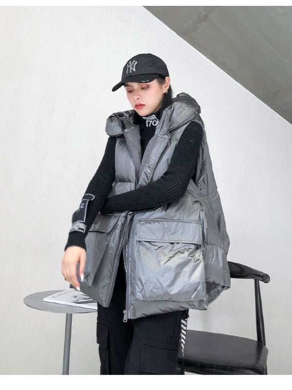 THICK HOODED SHORT VEST COAT