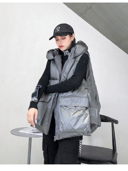 THICK HOODED SHORT VEST COAT