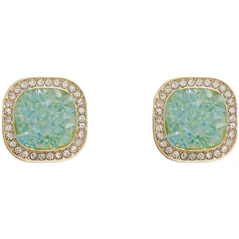 S925 Silver Needle Blue Crystal Square Fashion Earrings