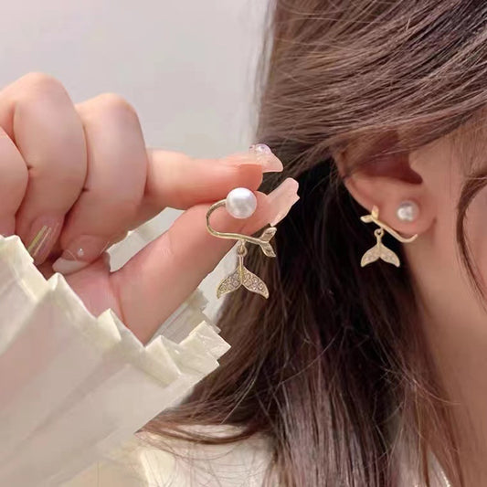 S925 silver needle pearl fishtail earrings