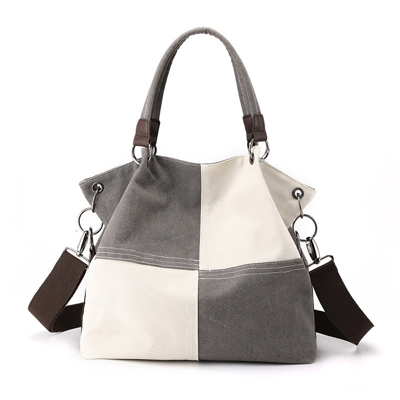 Casual women's canvas bag, trendy new splicing color contrast single shoulder women's bag