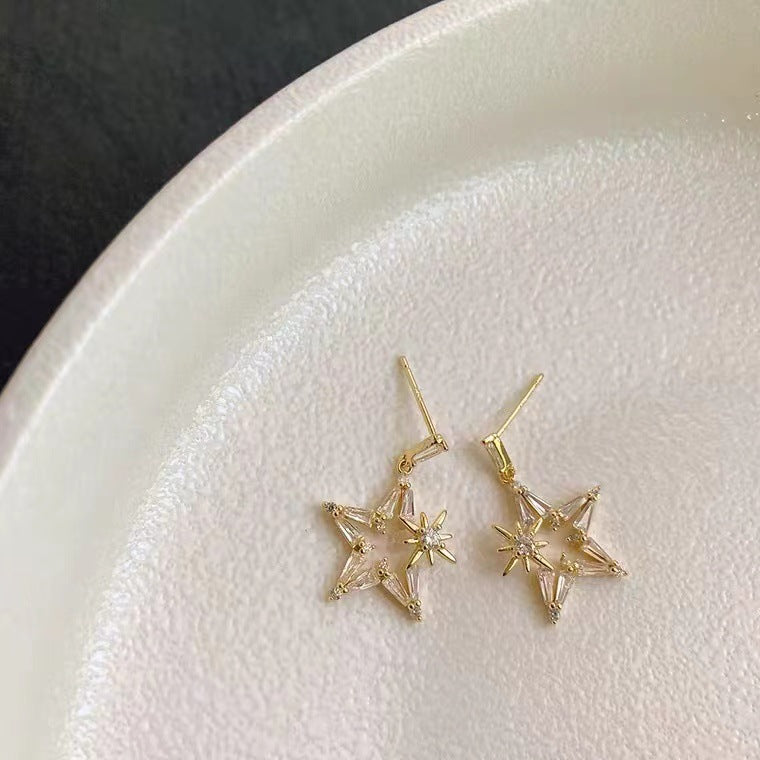 S925 silver needle five-pointed star studded with diamond star earrings