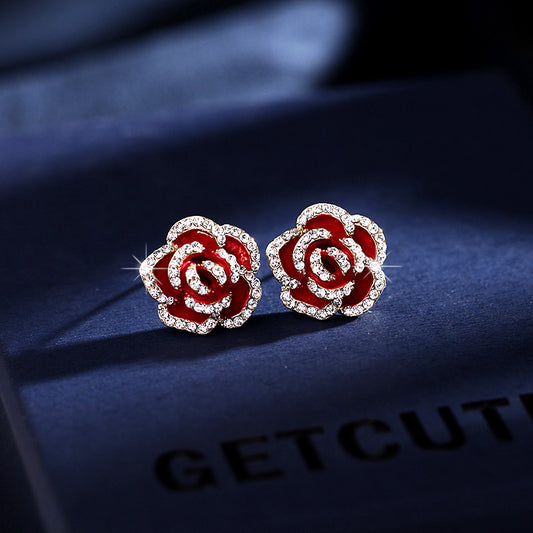 Red rose minimalist vintage earrings