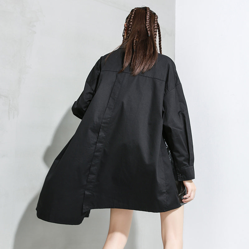 Loose Print Cropped Lapel Shirt