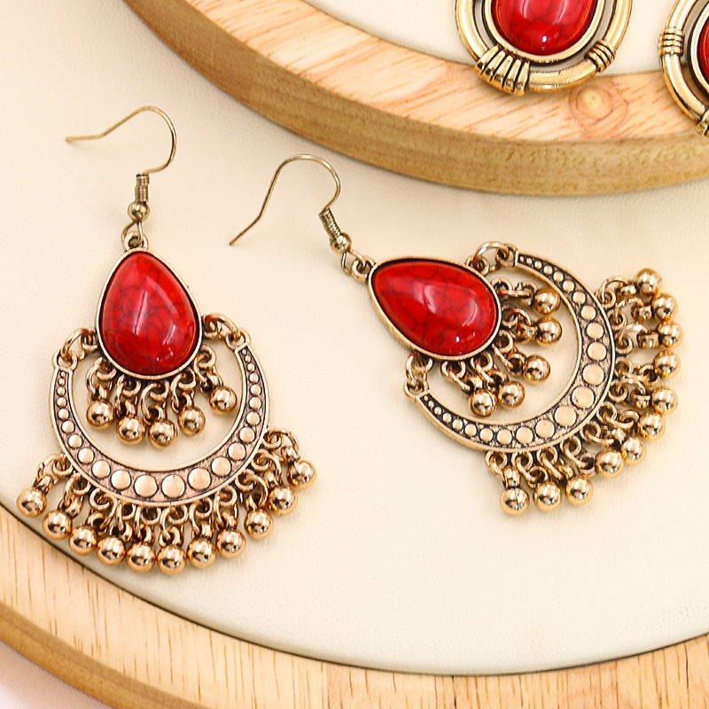 Rice bead round earrings