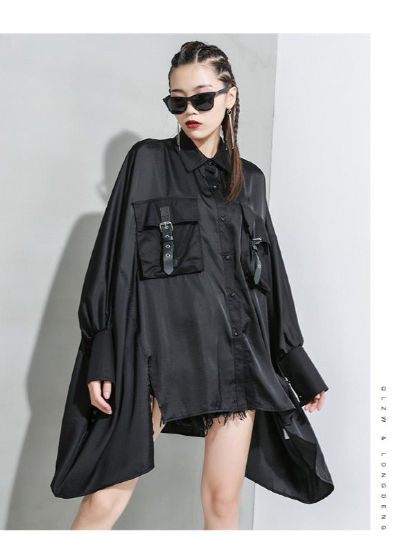 Black Loose Cropped Bat Sleeve Shirt