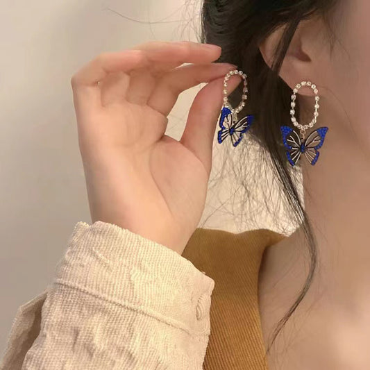 S925 Silver Needle Klein Blue Butterfly Earrings