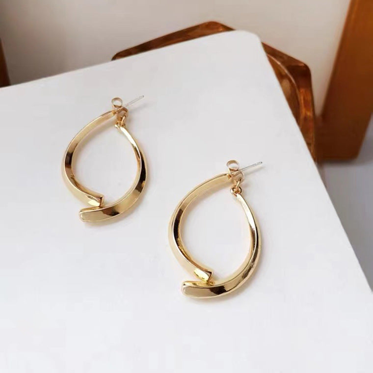 S925 silver needle back hanging metal curved earrings