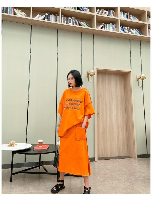 Letter Embroidered Large T-Shirt&Skirt Suits