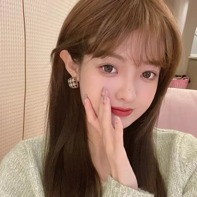 S925 silver needle square houndstooth earrings