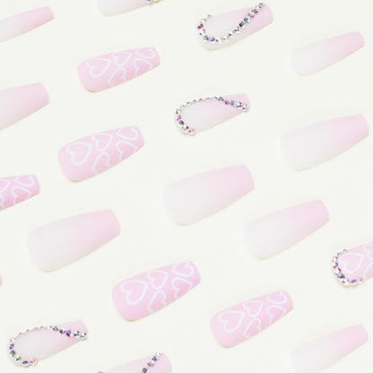 Pink love rhinestone PRESS ON NAILS