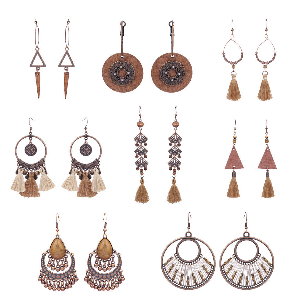 Exaggerated retro wooden earrings