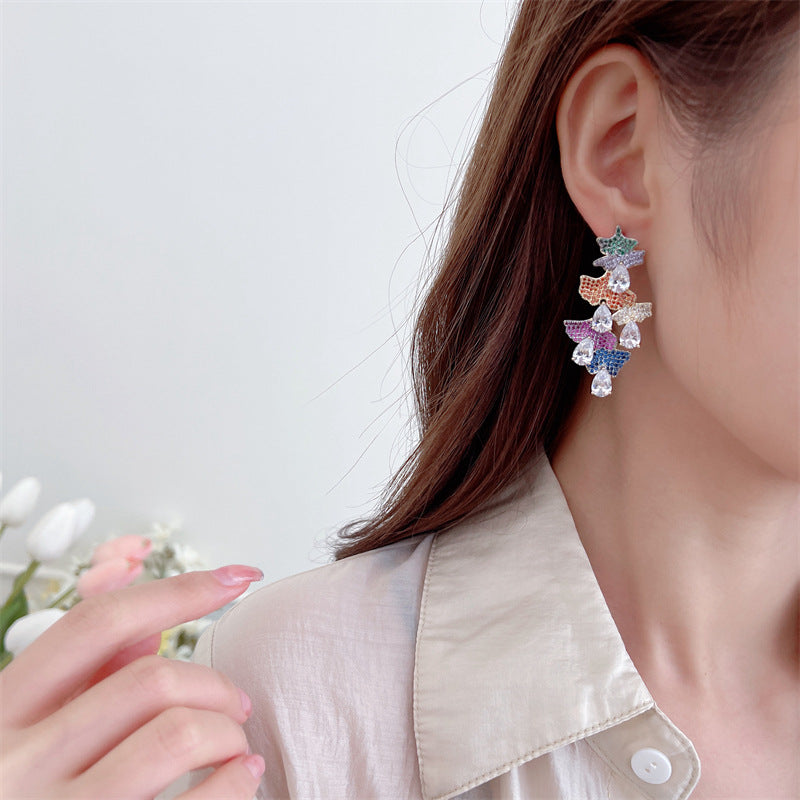 Gingko Leaf Earrings filled with zirconium retro water drops