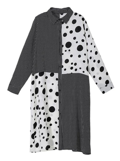 POLKA-DOT SPLIT-JOINT PLAID SHIRT DRESS