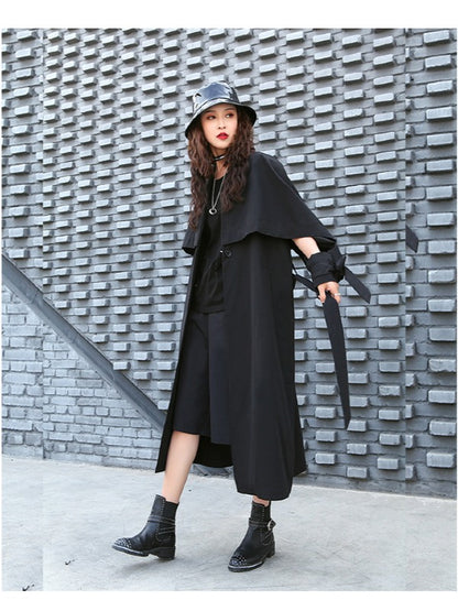 Loose Solid Color Belted Long Outwear