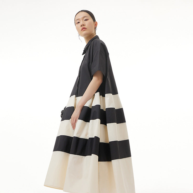 Color contrast patchwork skirt oversize women's loose skinny hem dress