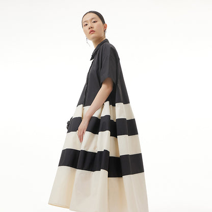 Color contrast patchwork skirt oversize women's loose skinny hem dress