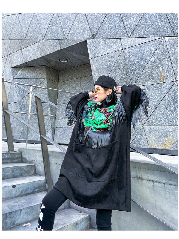 Loose Spliced Tasseled Sequined A-Line Dress