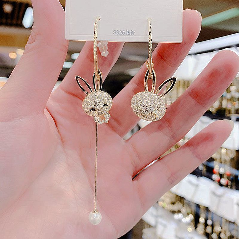 Bowknot geometric tassel long pearl rhinestone earrings