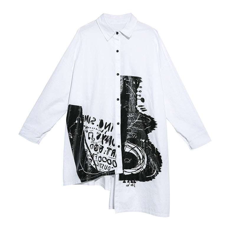 Loose Print Cropped Lapel Shirt