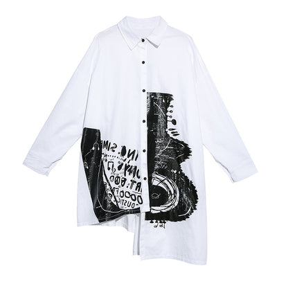 Loose Print Cropped Lapel Shirt