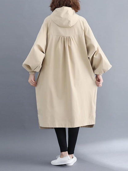 LOOSE PUFF SLEEVE HOODED LONG OUTWEAR