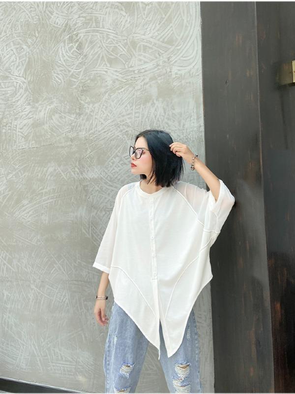 Plus Size Loose Chiffon Solid Split-Joint Blouse