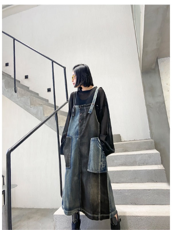 Contrast Color Splicing Sleeveless Jean Dress