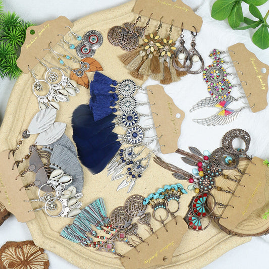 Fashion alloy leaves rhinestone wings tassels dripping oil feather earrings