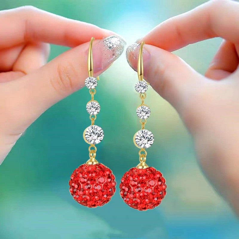 Wholesale long red diamond ball Tassel Earrings