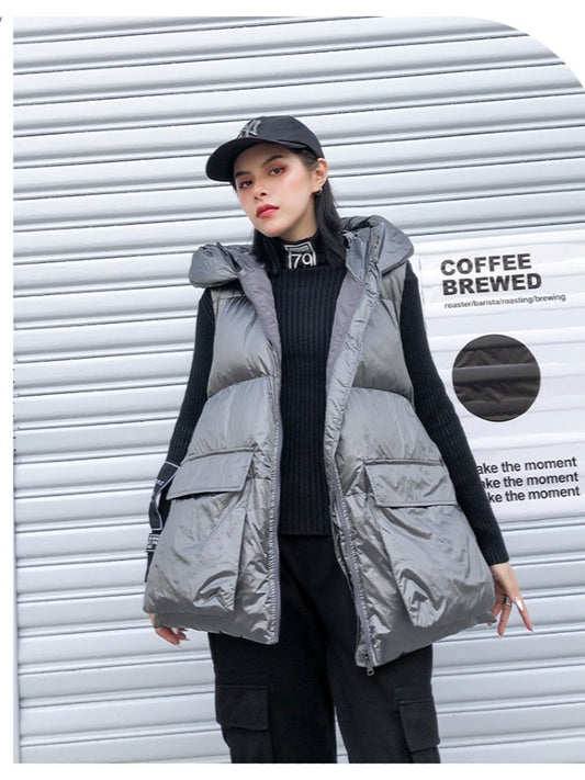 THICK HOODED SHORT VEST COAT