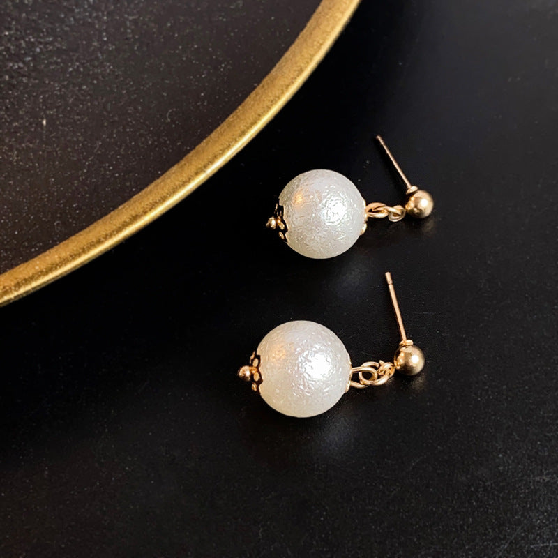 S925 silver needle French style cotton bead earrings