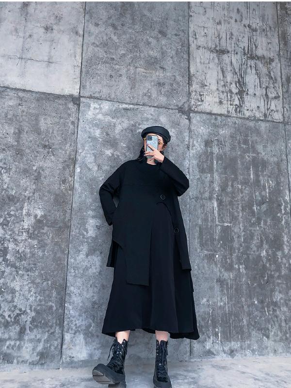 BLACK LOOSE CROPPED MIDI DRESS - Zebrant