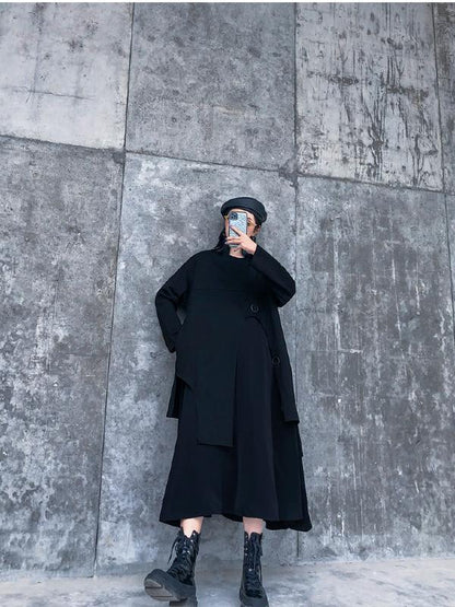 BLACK LOOSE CROPPED MIDI DRESS - Zebrant