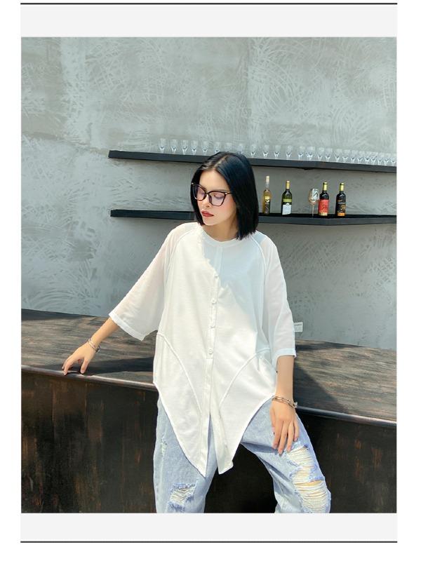 Plus Size Loose Chiffon Solid Split-Joint Blouse