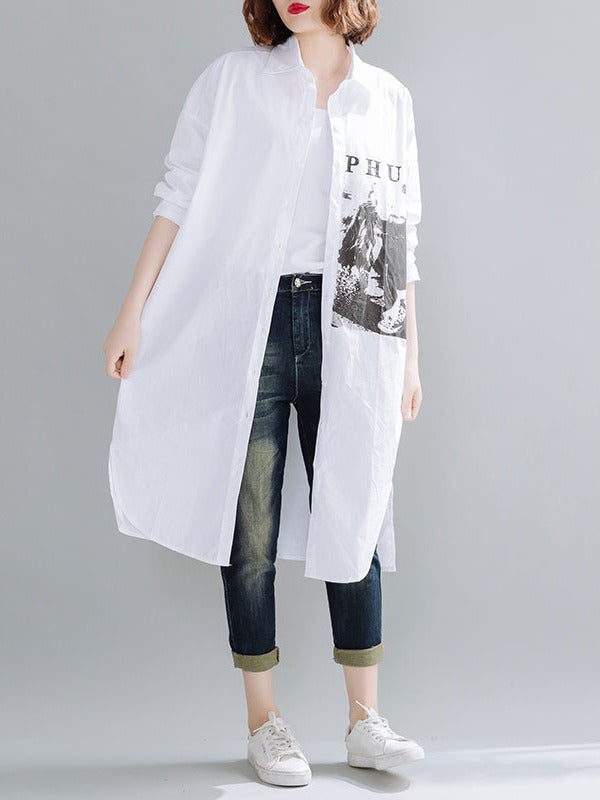 Loose Letter Print Long Shirt