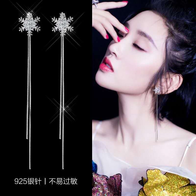 Bowknot geometric tassel long pearl rhinestone earrings